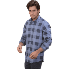 Blue Chambray Checked Shirt For Men - 4938 - Botticelli