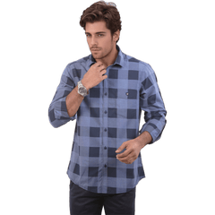 Blue Chambray Checked Shirt For Men - 4938 - Botticelli