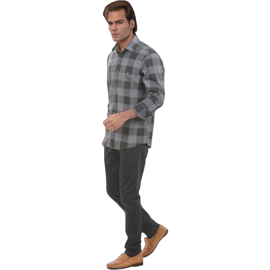 Blue Chambray Checked Shirt For Men - 4938 - Botticelli