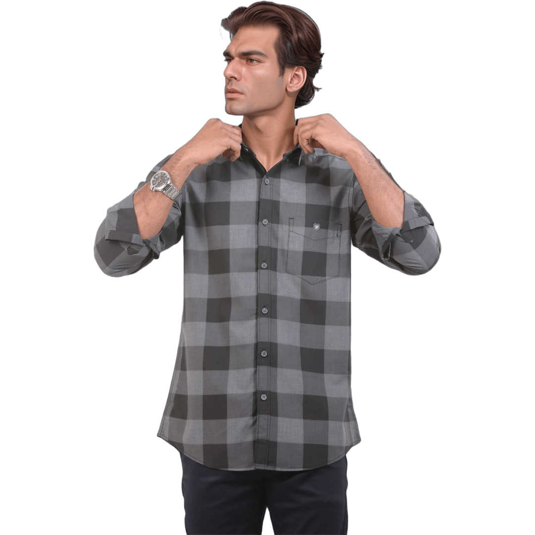 Blue Chambray Checked Shirt For Men - 4938 - Botticelli