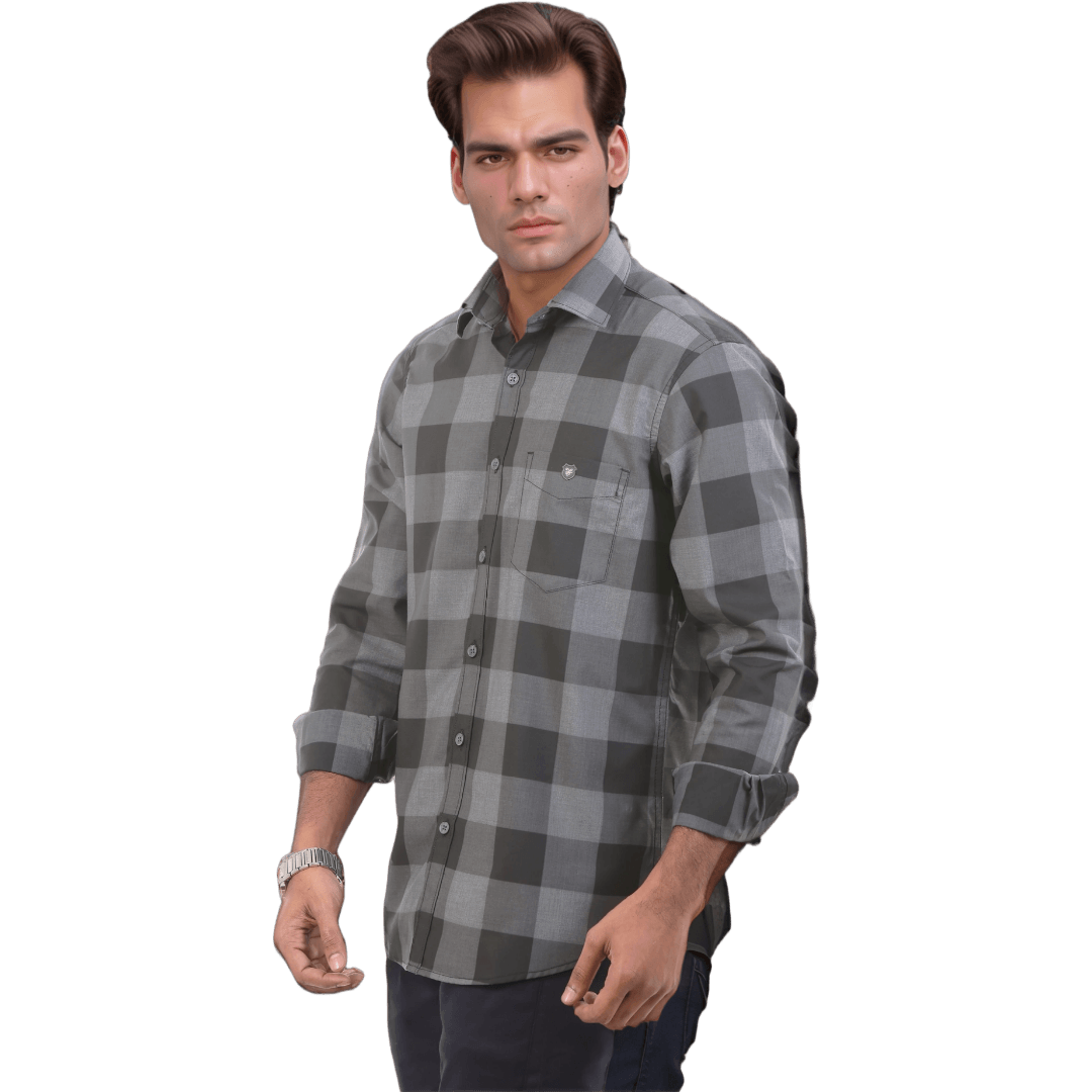 Blue Chambray Checked Shirt For Men - 4938 - Botticelli