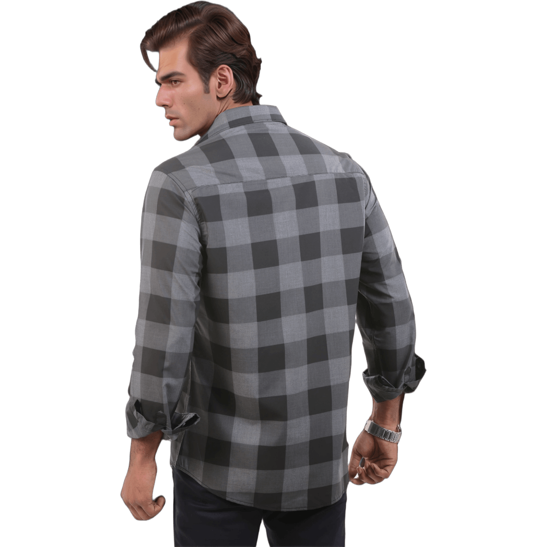 Blue Chambray Checked Shirt For Men - 4938 - Botticelli