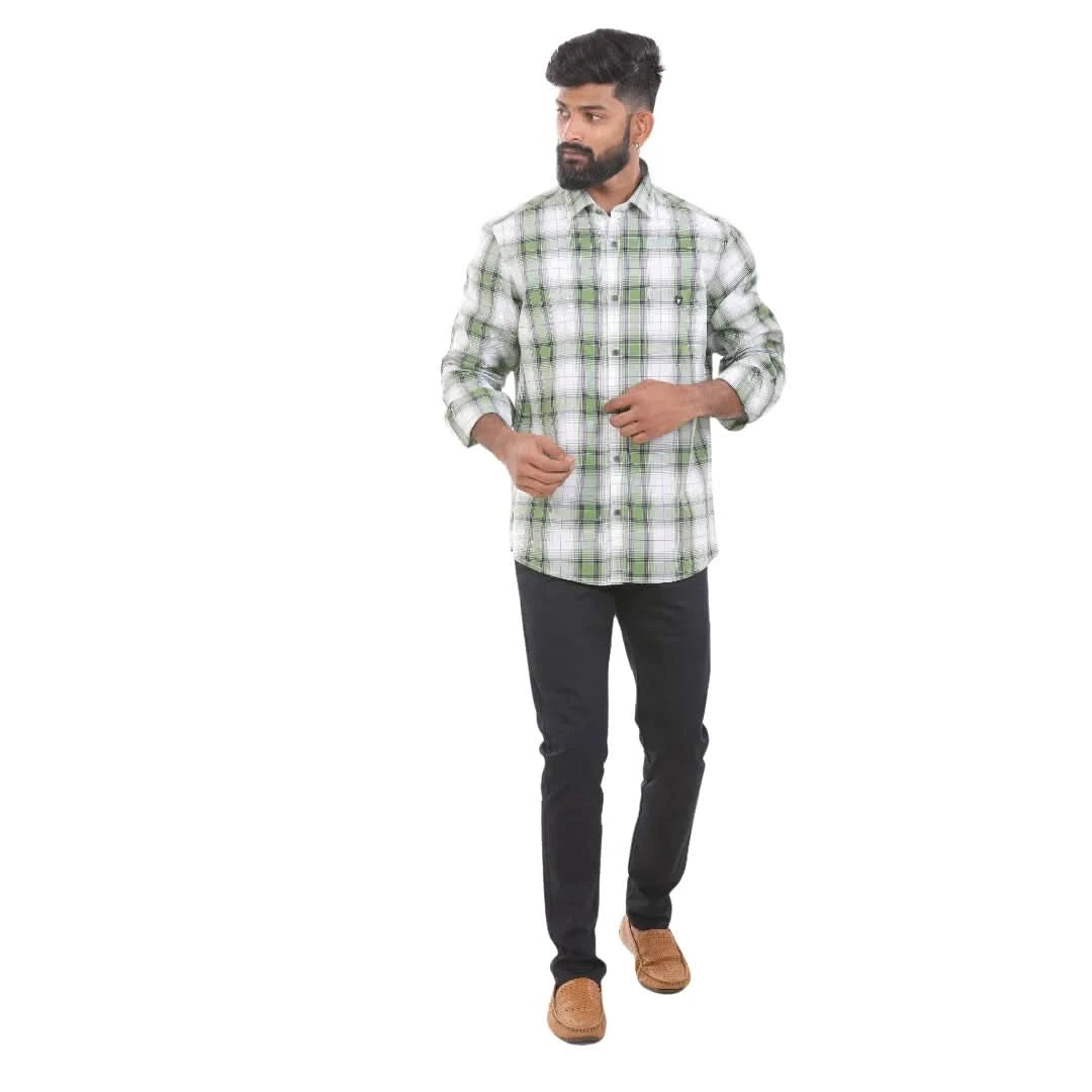 Green And White Oxford Checked Shirt For Men - 4941