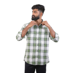 Green And White Oxford Checked Shirt For Men - 4941