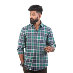 Blue And White Oxford Checked Shirt For Men - 4942