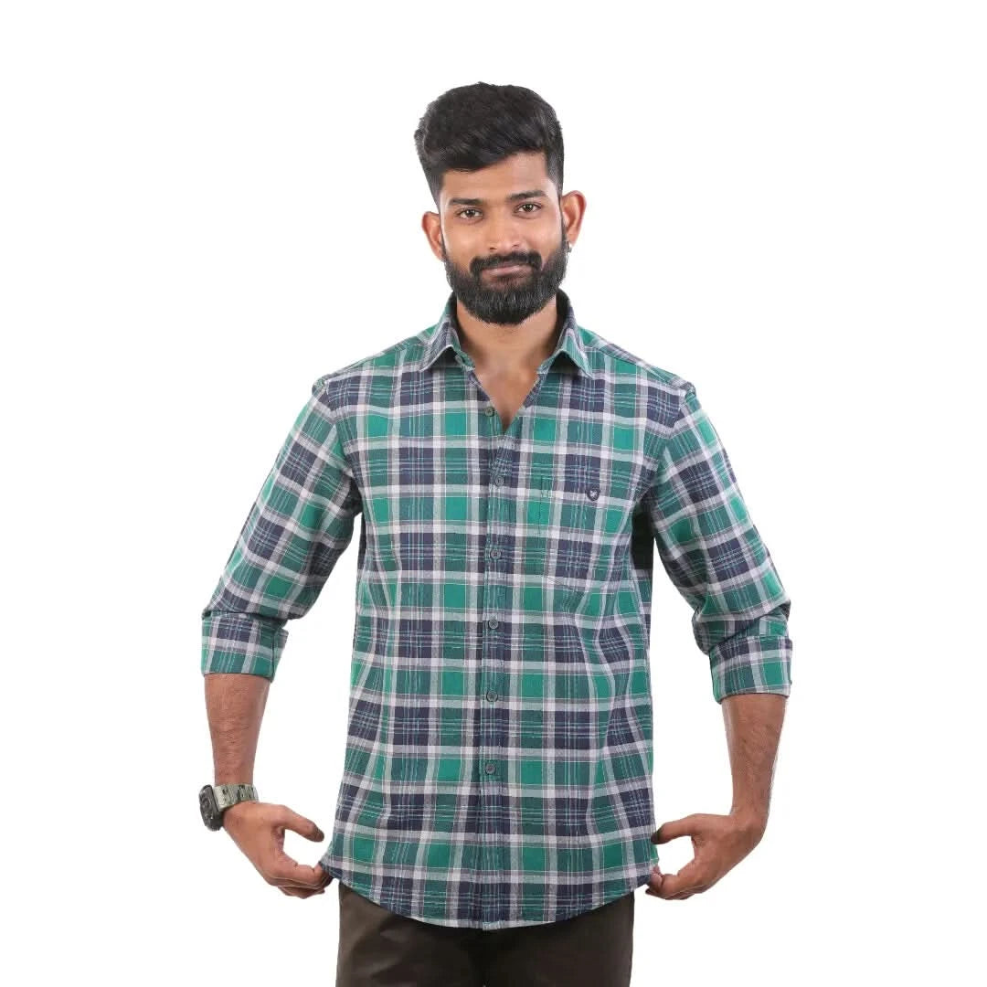 Blue And White Oxford Checked Shirt For Men - 4942