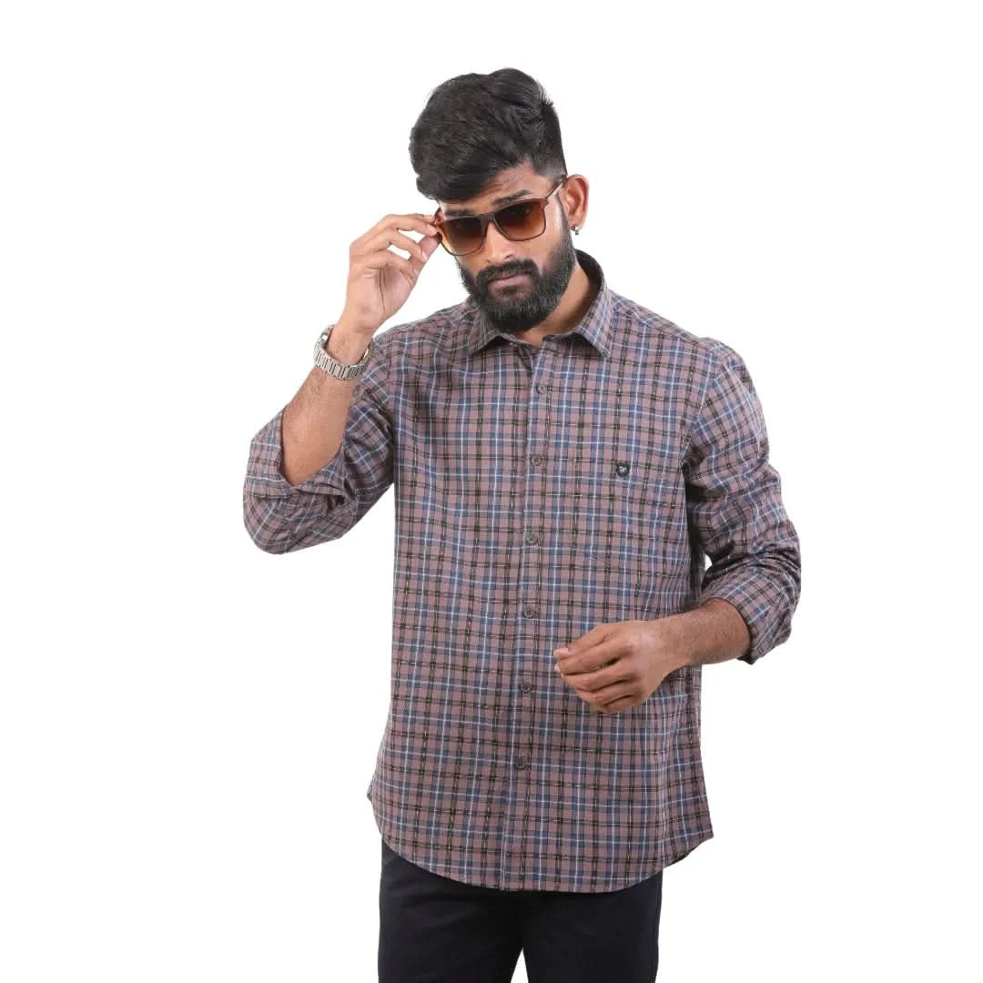 Brown Oxford Checked Shirt For Men - 4944