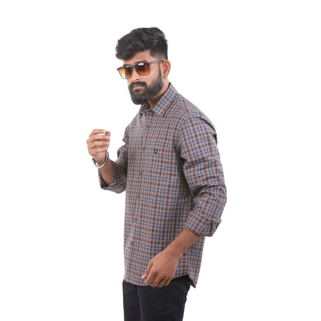 Brown Oxford Checked Shirt For Men - 4944