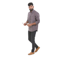 Brown Oxford Checked Shirt For Men - 4944