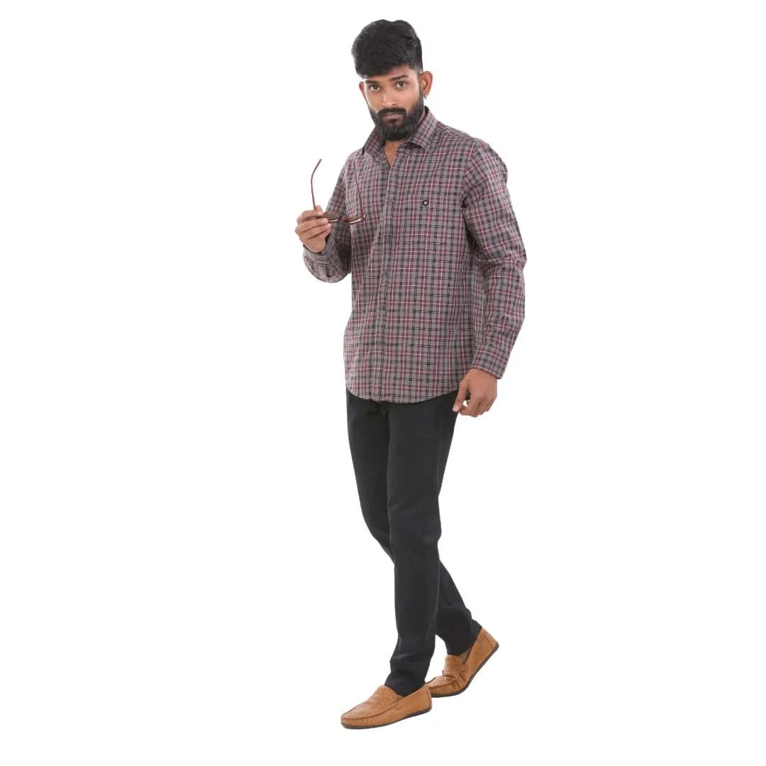 Brown Oxford Checked Shirt For Men - 4944