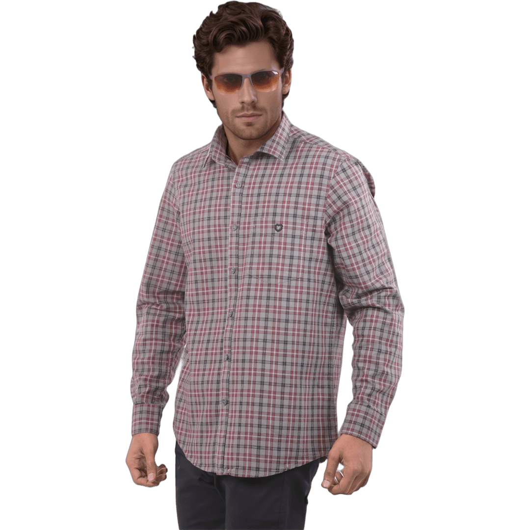 Botticelli Men Dark Grey Checked Shirt - Regular Fit Formal Shirts (4944) - Botticelli