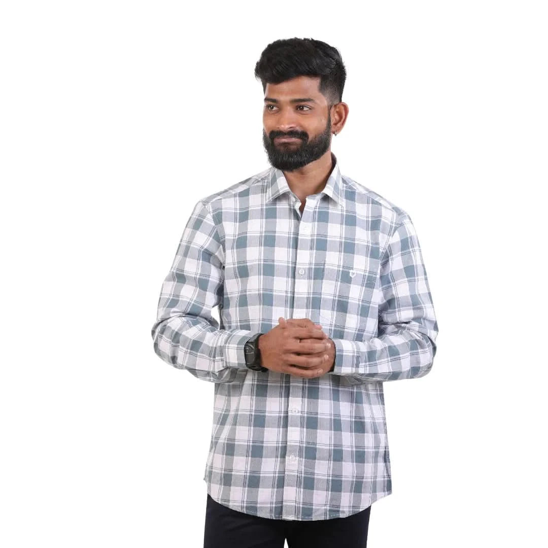 Teal Green Oxford Checked Shirt For Men - 4945