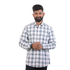 Teal Green Oxford Checked Shirt For Men - 4945