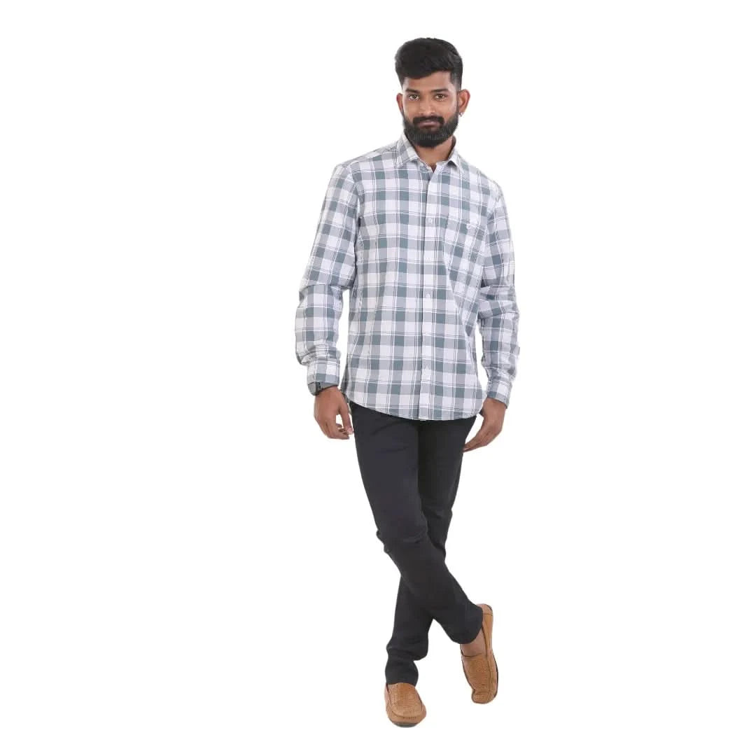 Teal Green Oxford Checked Shirt For Men - 4945