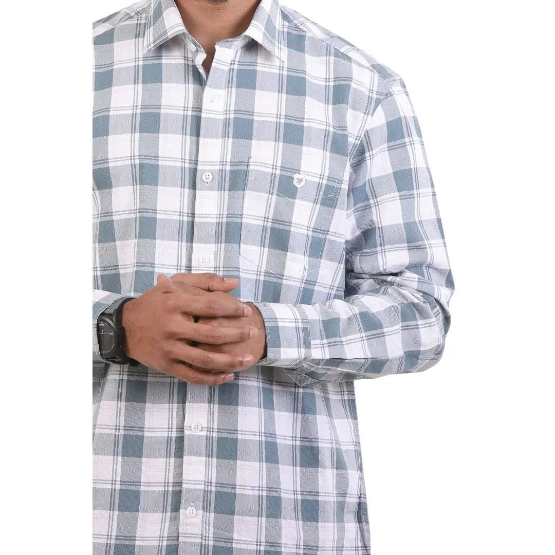 Teal Green Oxford Checked Shirt For Men - 4945