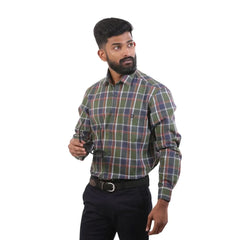 Green And Blue Oxford Checked Shirt For Men - 4950