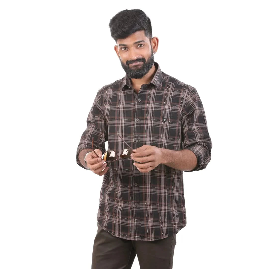 Botticelli Men Brown Tartan Check Shirt - Cotton Shirts (4952)