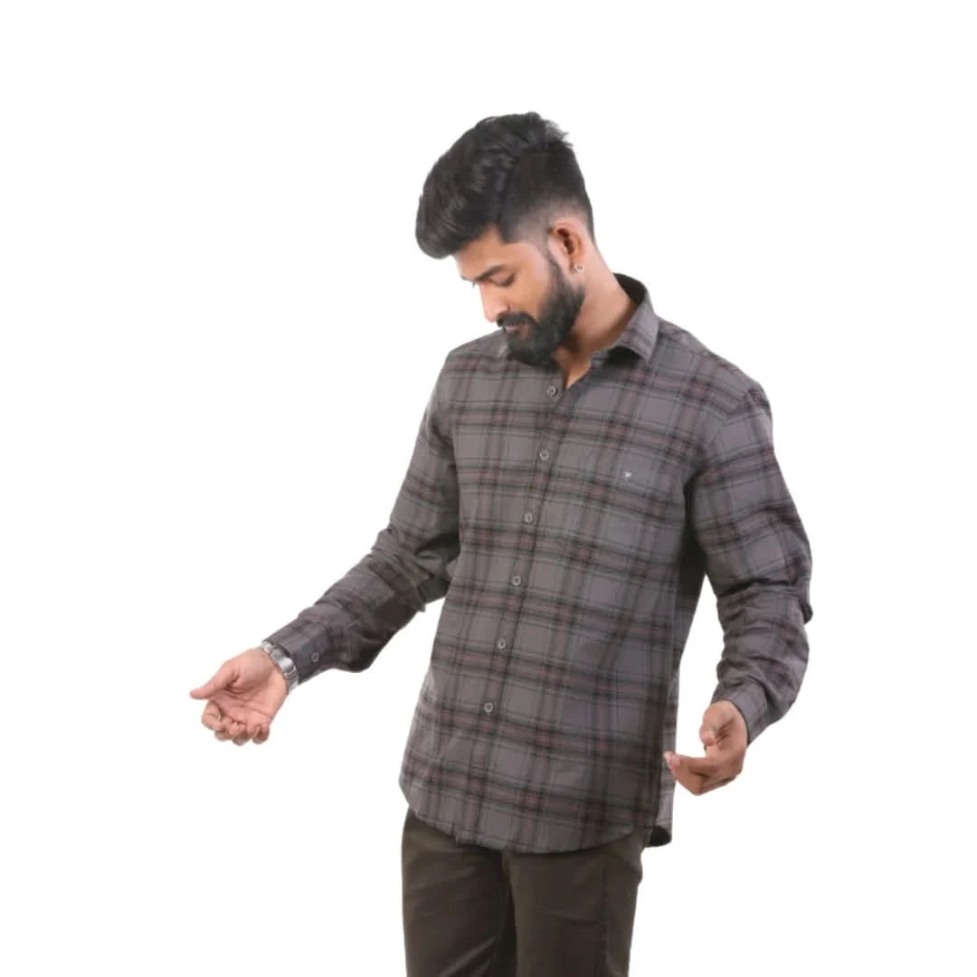 Dark Grey Oxford Checked Shirt For Men - 4958