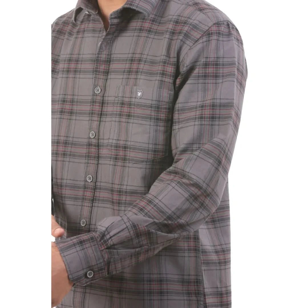 Dark Grey Oxford Checked Shirt For Men - 4958