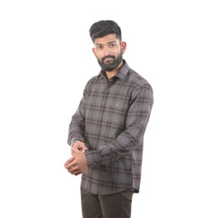 Dark Grey Oxford Checked Shirt For Men - 4958