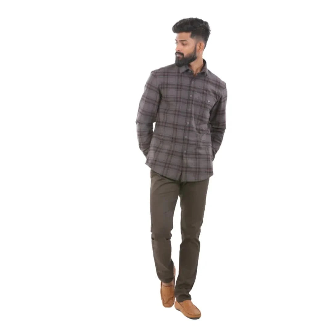 Dark Grey Oxford Checked Shirt For Men - 4958