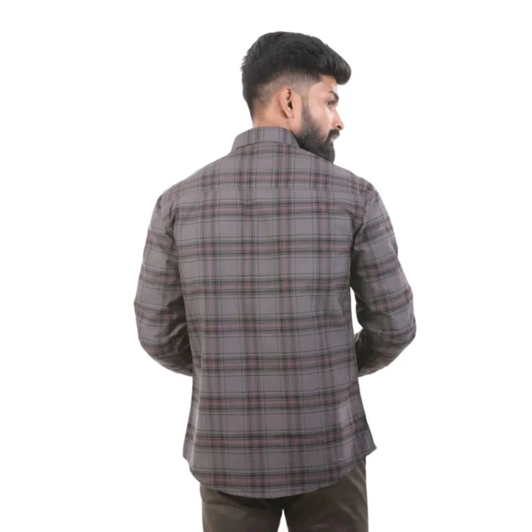 Dark Grey Oxford Checked Shirt For Men - 4958