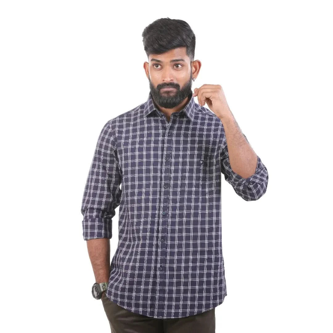 Navy Oxford Checked Shirt For Men - 4959