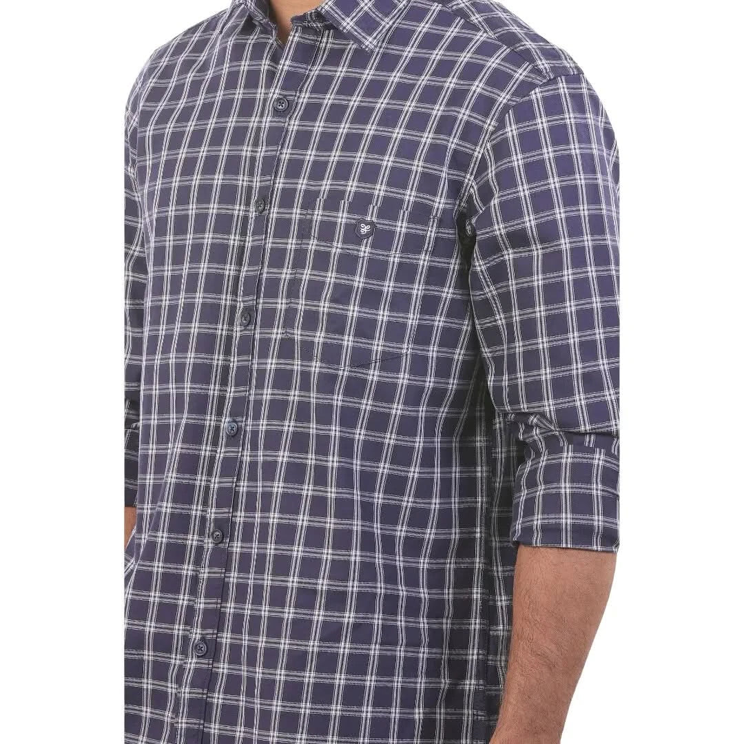 Navy Oxford Checked Shirt For Men - 4959