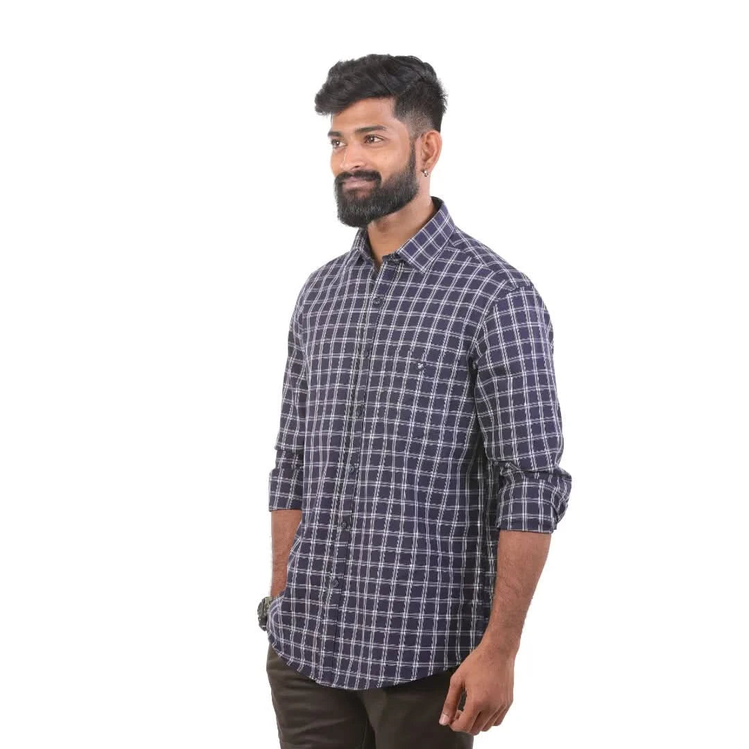 Navy Oxford Checked Shirt For Men - 4959