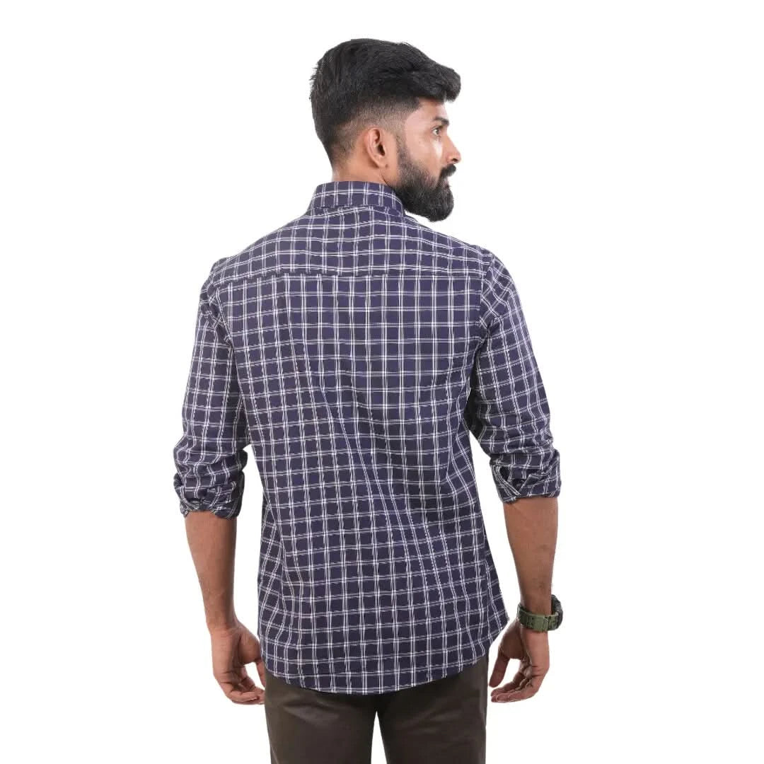 Navy Oxford Checked Shirt For Men - 4959