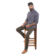 Navy Oxford Checked Shirt For Men - 4959