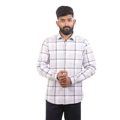 Grey Line Oxford Checked Shirt For Men - 4965