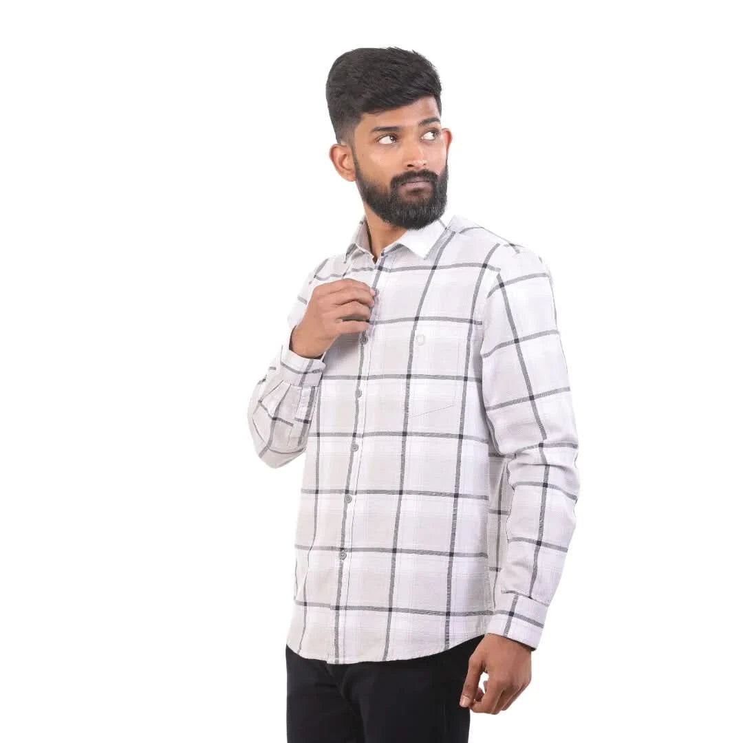 Grey Line Oxford Checked Shirt For Men - 4965