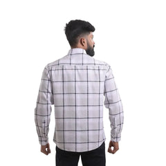 Grey Line Oxford Checked Shirt For Men - 4965