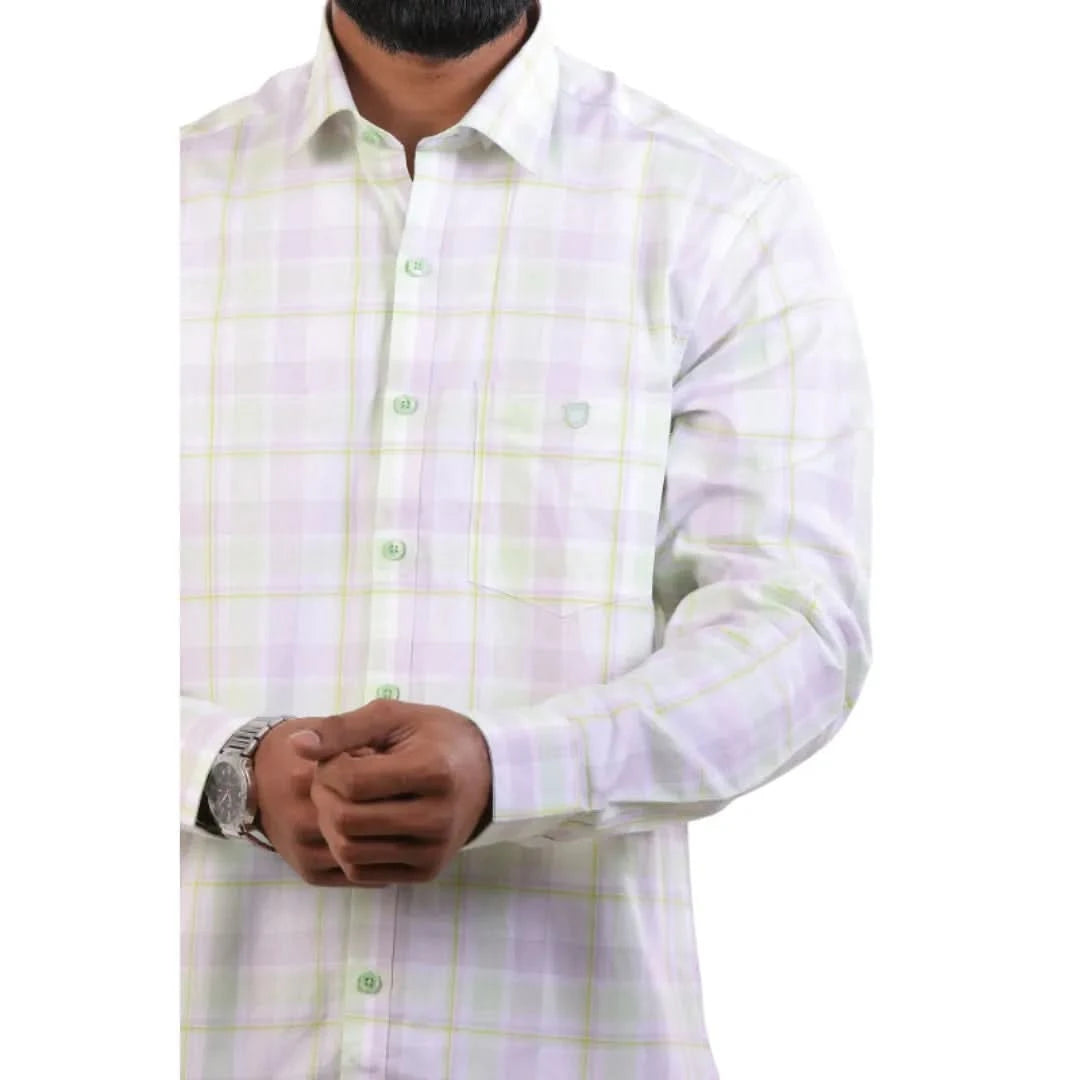 Green And White Gizza Checked Shirt For Men - 4980