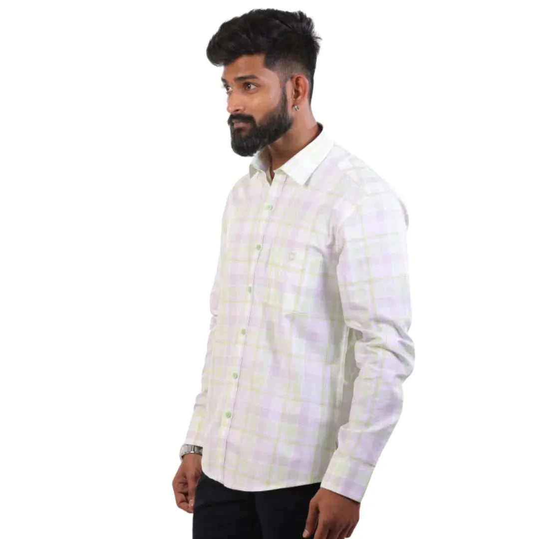 Green And White Gizza Checked Shirt For Men - 4980