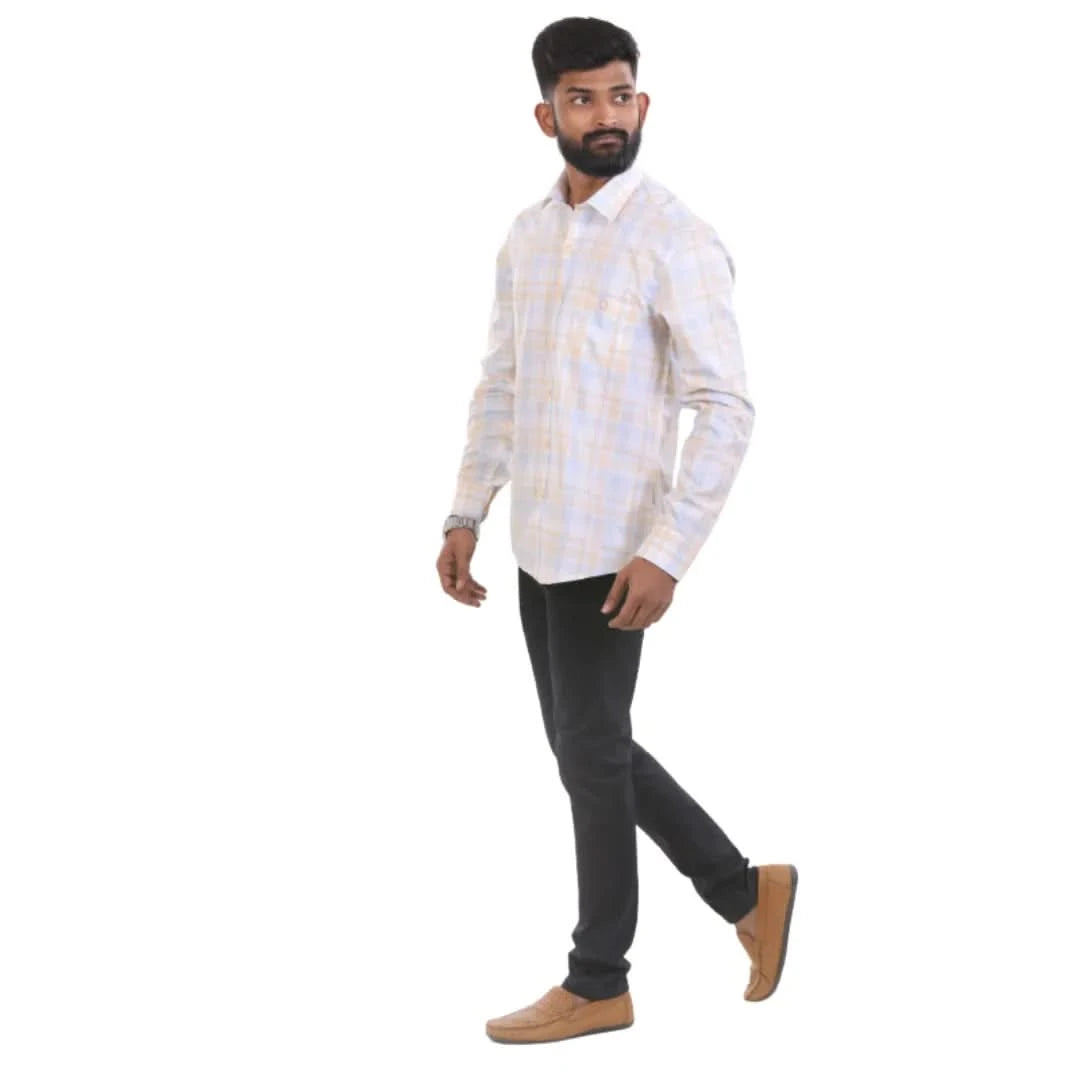 Green And White Gizza Checked Shirt For Men - 4980