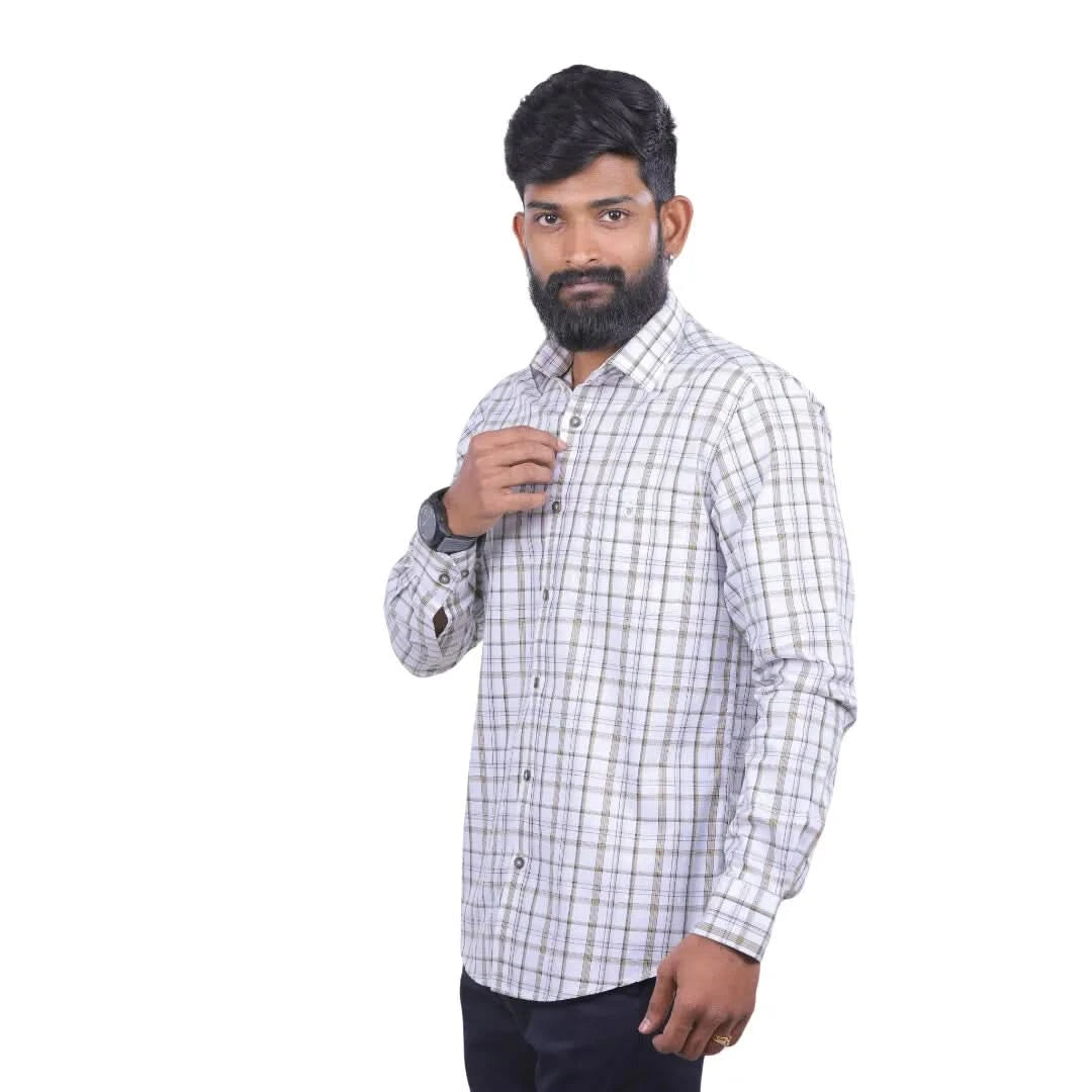 White Oxford Checked Shirt For Men - 4995