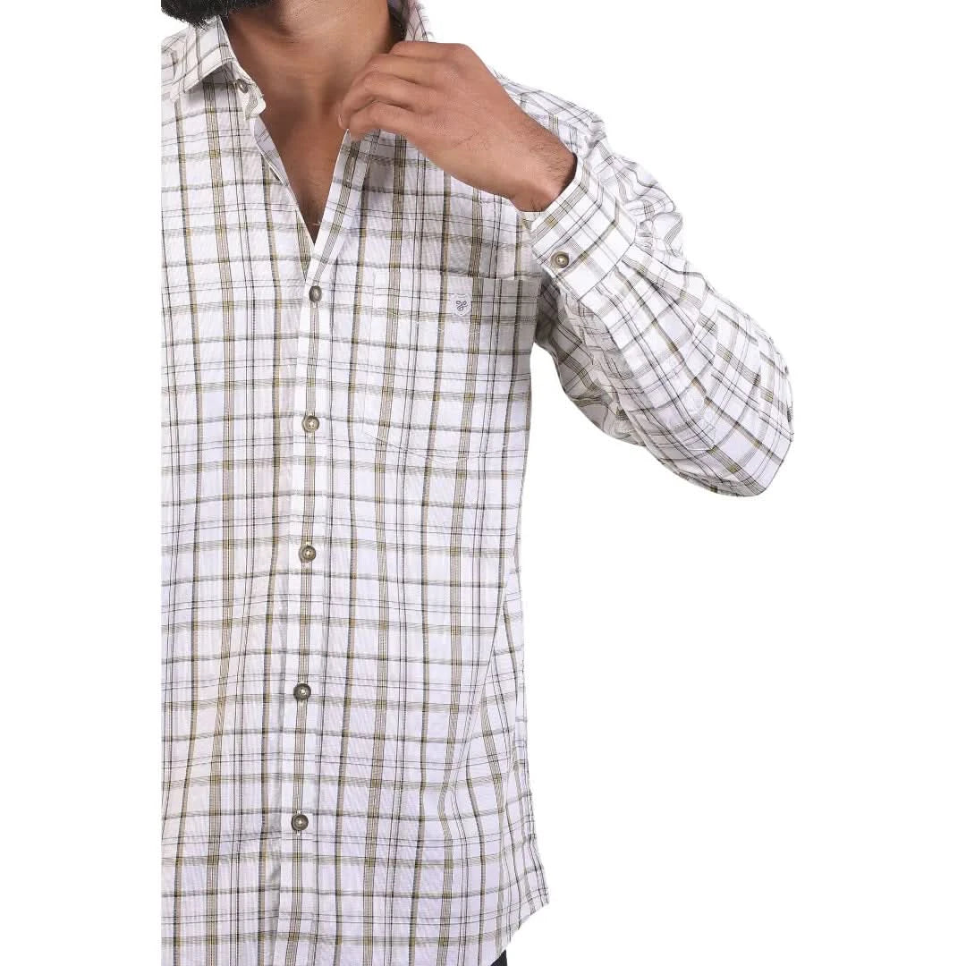 White Oxford Checked Shirt For Men - 4995