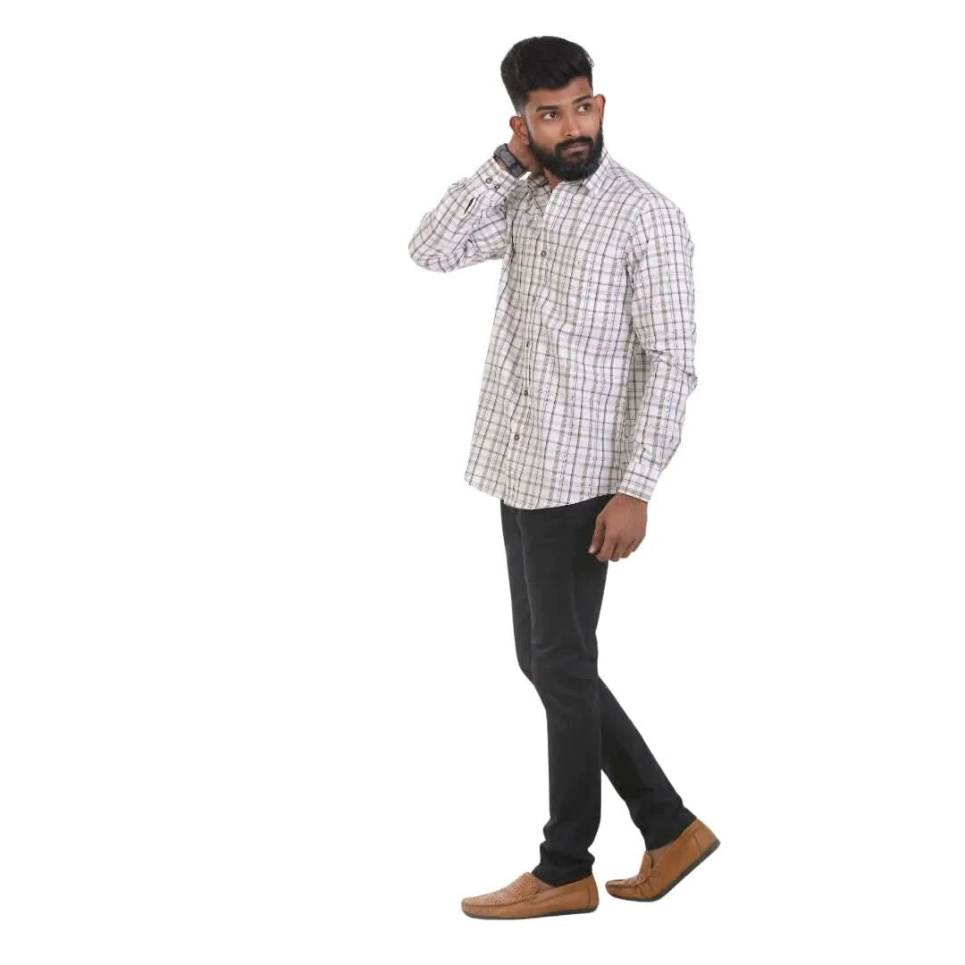 White Oxford Checked Shirt For Men - 4995