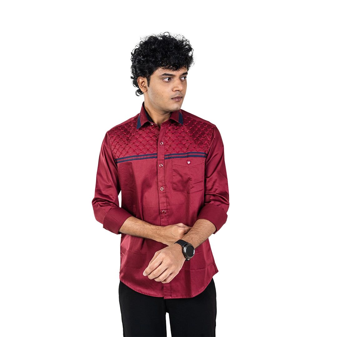 Men Navy Chest Embroidery Shirt- 5252