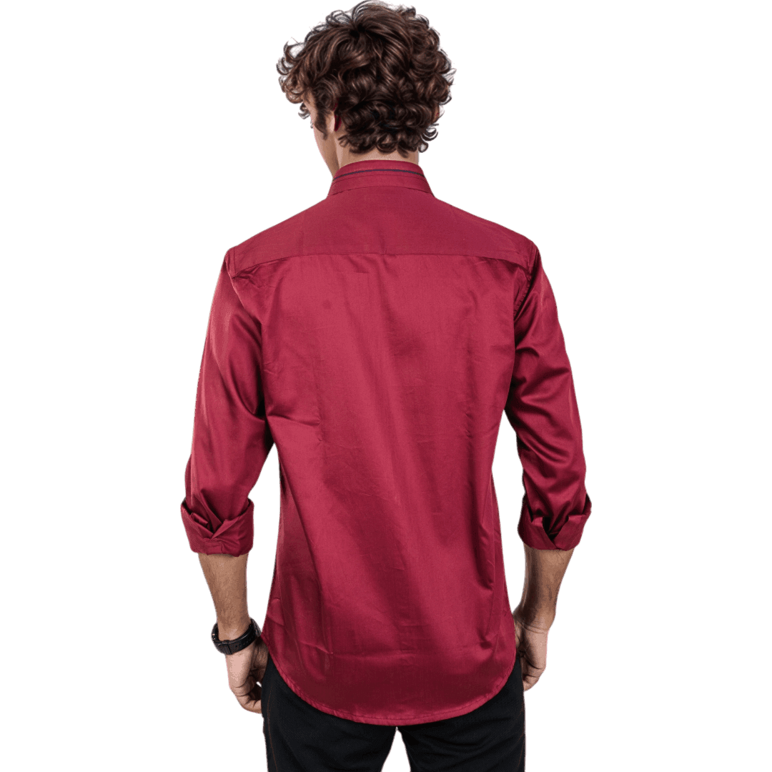 Botticelli Men Royal Maroon Partywear Shirt - Chest Embroidery Formal Shirts (5252) - Botticelli