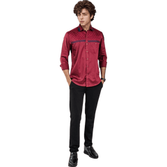 Botticelli Men Royal Maroon Partywear Shirt - Chest Embroidery Formal Shirts (5252) - Botticelli