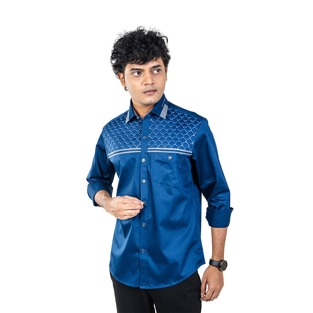 Men Navy Chest Embroidery Shirt- 5252