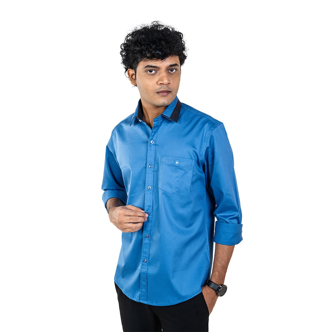 Men Parrot Blue Collar Work Shirt- 5256