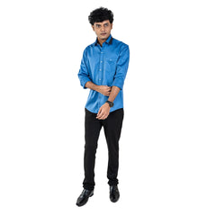 Men Parrot Blue Collar Work Shirt- 5256