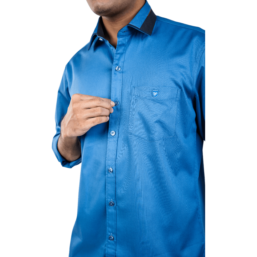 Botticelli Peacock Blue Partywear Shirt For Men - Collarwork Cotton Shirts (5256) - Botticelli