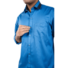 Botticelli Peacock Blue Partywear Shirt For Men - Collarwork Cotton Shirts (5256) - Botticelli