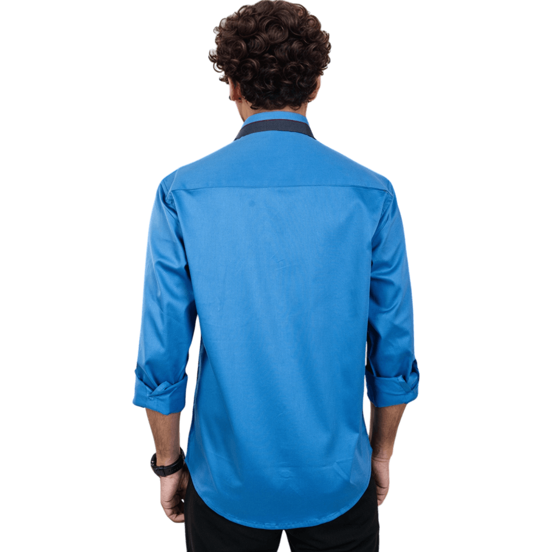 Botticelli Peacock Blue Partywear Shirt For Men - Collarwork Cotton Shirts (5256) - Botticelli