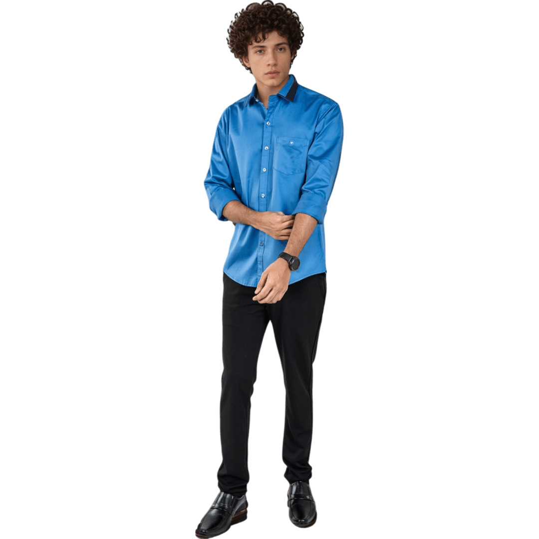 Botticelli Peacock Blue Partywear Shirt For Men - Collarwork Cotton Shirts (5256) - Botticelli